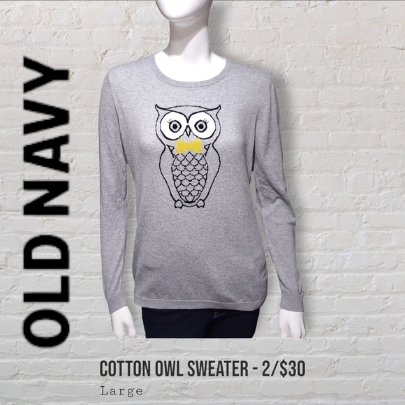 Old Navy Grey Owl Cotton Knit Long Sleeve Top Women's Large - Picture 1 of 5